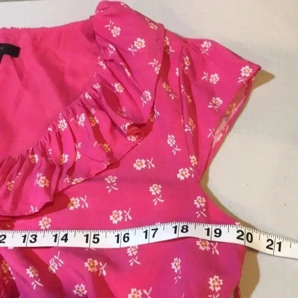 J. Crew V Neck Ruffle Floral Faux Wrap Dress Fuchsia Pink Size 10 - Picture 9 of 10